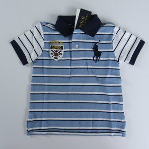 Ralph Lauren Short Sleeved Blue Striped Crested Big Pony Pony Mesh Polo Shirt
